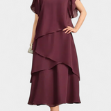 Vestido de Chiffon Asimétrico Cornelia con Silueta Fluida