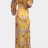 Vestido Maxi Plisado Quintessa con Mangas Largas y Estampado Vibrante