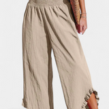 Pantalones Palazzo Justina con Volantes y Cintura Alta