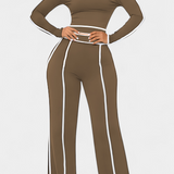 Conjunto Krystelle con Top Off-Shoulder y Pantalones de Corte Recto