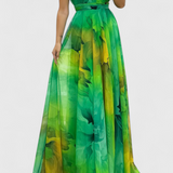 Vestido Maxi de Chiffón con Estampado Floral Caprice y Cuello Halter