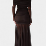 Vestido Maxi Strapless Desiree con Pliegues Esculturales