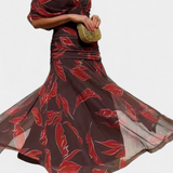 Vestido Largo Alondra con Estampado Floral de Fantasía y Escote en V