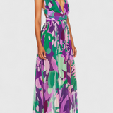 Vestido Plisado Cecil con Estampado Acuarelado y Espalda Abierta