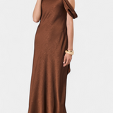 Vestido Largo Asimétrico Robina en Bronce
