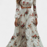 Vestido Maxi Amanda Floral con Escote en V y Mangas Largas