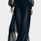 Vestido Maxi de Chiffon Plisado Aurelia con Detalles Transparentes
