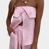 Conjunto Oriana Sin Mangas con Falda de Abertura Lateral en Color Sólido