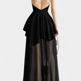 Vestido Largo Hollis con Cuello Halter y Espalda Abierta