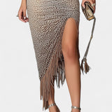 Vestido Bodycon de Leopardo Irene con Corte Torcido y Flecos