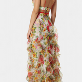 Vestido Maxi Bonnie con Volantes Florales y Cortes Laterales