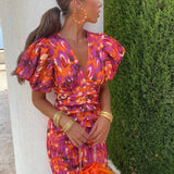 Vestido primavera mujer escote V con mangas abullonadas – estilo elegante femenino