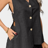 Conjunto de Lino Sin Mangas Estilo Relajado Loren