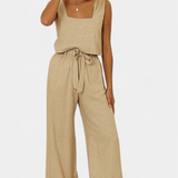 Conjunto de Lino Pascuala de Dos Piezas con Blusa Sin Mangas y Pantalones Fluidos