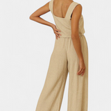 Conjunto de Lino Pascuala de Dos Piezas con Blusa Sin Mangas y Pantalones Fluidos