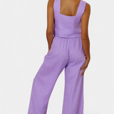 Conjunto de Lino Pascuala de Dos Piezas con Blusa Sin Mangas y Pantalones Fluidos