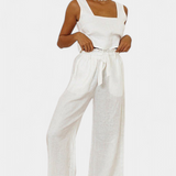Conjunto de Lino Pascuala de Dos Piezas con Blusa Sin Mangas y Pantalones Fluidos