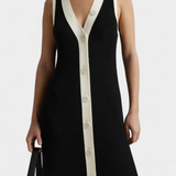 Vestido de punto sin mangas Brielle con escote en V y botones en contraste