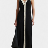 Vestido de punto sin mangas Brielle con escote en V y botones en contraste