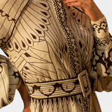 Vestido Maxi Bordado de Botones Estilo Folk Soria