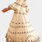 Vestido Maxi Bordado de Botones Estilo Folk Soria