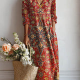 Esperanza | Vestido Midi Boho de Lino Estampado Mujer Escote V