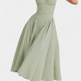 Vestido Midi Felicity con Corsé y Sin Mangas
