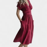 Vestido de Algodón Cressida con Escote en V y Cintura Ajustable