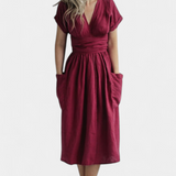 Vestido de Algodón Cressida con Escote en V y Cintura Ajustable