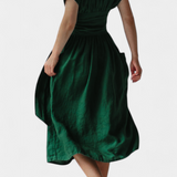 Vestido de Algodón Cressida con Escote en V y Cintura Ajustable