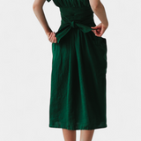 Vestido de Algodón Cressida con Escote en V y Cintura Ajustable