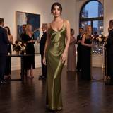Vestido Lencero Satinado Verde Oliva