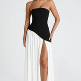 Vestido Maxi Sin Tirantes para Mujer con Abertura Alta y Cintura Asimétrica