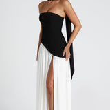 Vestido Maxi Sin Tirantes para Mujer con Abertura Alta y Cintura Asimétrica