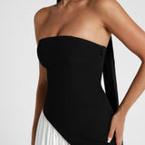 Vestido Maxi Sin Tirantes para Mujer con Abertura Alta y Cintura Asimétrica