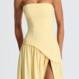 Vestido Maxi Sin Tirantes para Mujer con Abertura Alta y Cintura Asimétrica