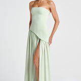 Vestido Maxi Sin Tirantes para Mujer con Abertura Alta y Cintura Asimétrica