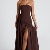 Vestido Maxi Sin Tirantes para Mujer con Abertura Alta y Cintura Asimétrica