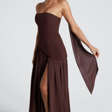 Vestido Maxi Sin Tirantes para Mujer con Abertura Alta y Cintura Asimétrica