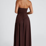 Vestido Maxi Sin Tirantes para Mujer con Abertura Alta y Cintura Asimétrica