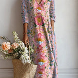 Esperanza | Vestido Midi Boho de Lino Estampado Mujer Escote V