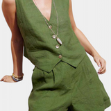 Conjunto de Chaleco y Pantalones Cortos Jennifer de Lino y Algodón