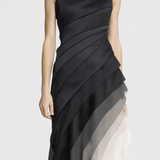 Vestido Ombre Capas Angela con Cuello Barco y Silueta Fluida