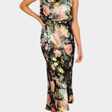 Vestido Maxi Floral Lisa con Cuello Halter y Cintura Elástica