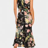Vestido Maxi Floral Lisa con Cuello Halter y Cintura Elástica