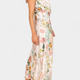 Vestido Maxi Floral Lisa con Cuello Halter y Cintura Elástica