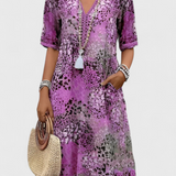 Vestido Perla Boho con Estampado Floral y Detalles de Crochet