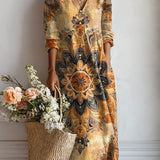 Esperanza | Vestido Midi Boho de Lino Estampado Mujer Escote V