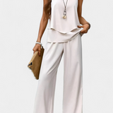 Conjunto Boho Elegante Martina con Top Sin Mangas y Pantalones Rectos Impresos