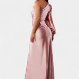 Vestido Asimétrico Drapado de Un Hombro Charlotte